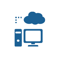 Icon depicting a desktop computer connecting to a cloud